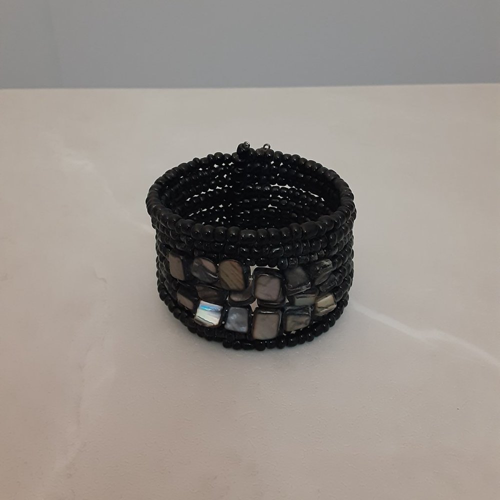 Black Beaded Cuff Bracelet